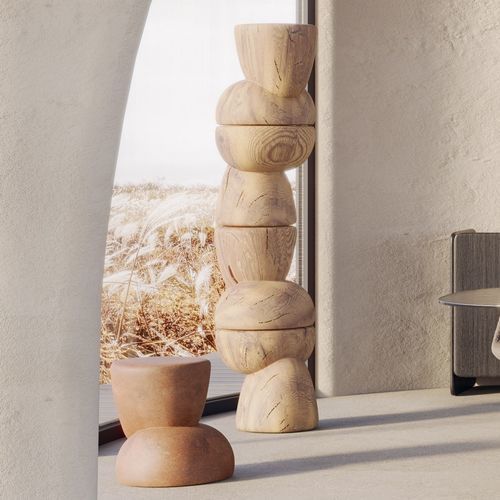 Table d'appoint contemporaine - Ovoo - Nature Design - en bois / en céramique / avec piètement en bois