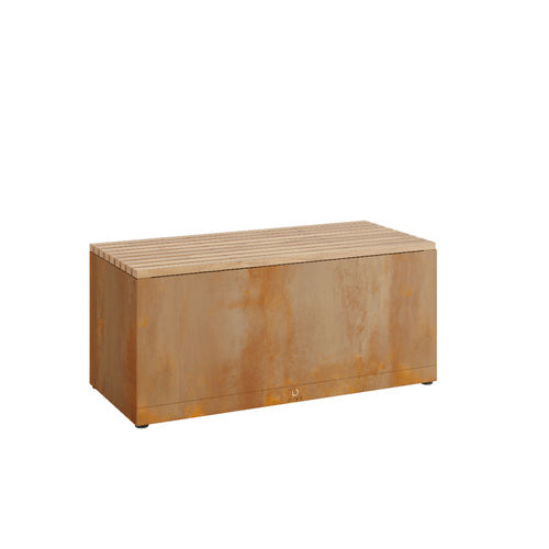 Banc de jardin contemporain - G-B - OFYR France - en teck / en acier corten / sans dossier