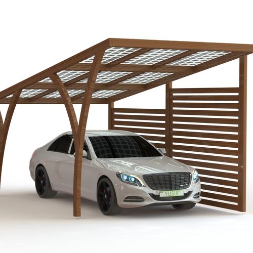 Abri de voiture professionnel - EPORT T SERIES - sunfixings - avec panneau solaire / en bois