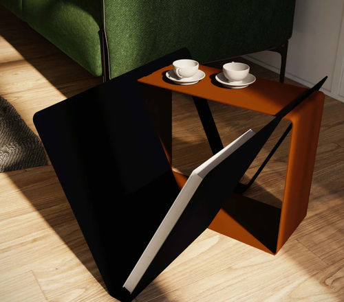 Table d'appoint contemporaine - JOIN - Damiano Latini srl - en métal / avec piètement en métal / avec porte-revues