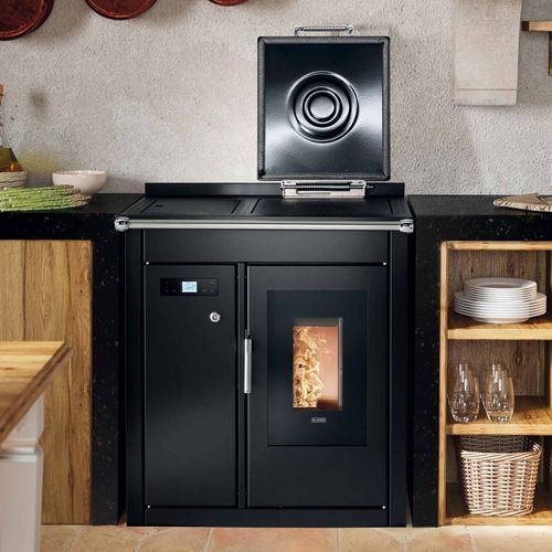 Poêle chaudière avec plaque de cuisson - SMART 80 BT - Klover - à granulés / 20 kW - 50 kW / à poser
