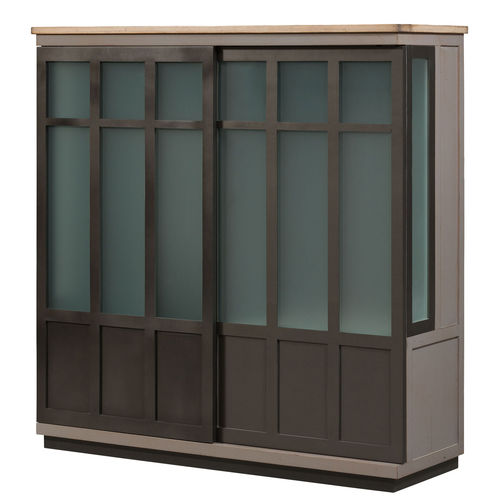Vitrine armoire contemporaine - SYMBIOSE - Michel Ferrand - à poser / en verre / en bois