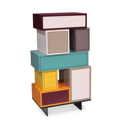 Chiffonnier contemporain - Quinconces - Michel Ferrand - en bois laqué / multicolore