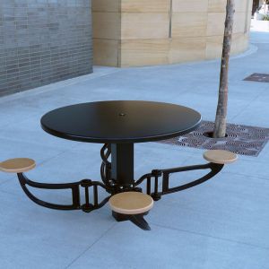 Ensemble table et bancs contemporain - SWING ARM - MSCA01 - IRON AGE DESIGNS - en fonte / d'extérieur / pour espace public