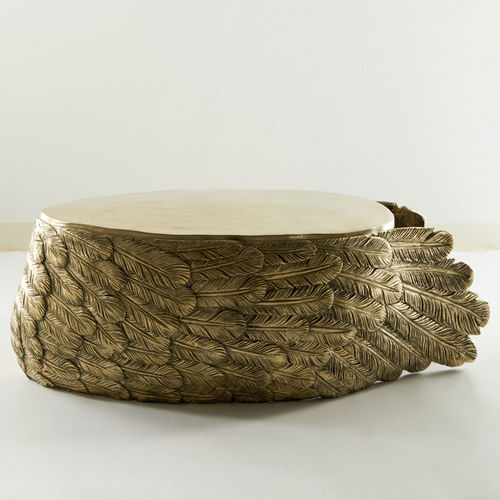 Table basse design original - FEATHER  - MASAYA - en bois / avec piètement en laiton / ovale