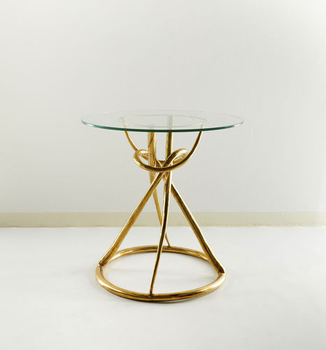 Table à manger contemporaine - CIRCUIT - MASAYA - en verre / avec piètement en laiton / ronde