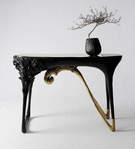Console design original - MUTATION - MASAYA - en laiton / avec piètement en laiton / ovale