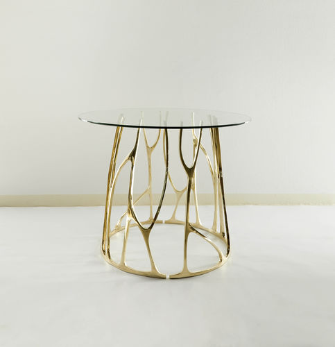 Table à manger contemporaine - GALAXY - MASAYA - en verre / avec piètement en laiton / ronde