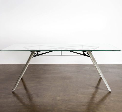 Table à manger contemporaine - KAHN  - District 8 - en verre trempé / en acier / en acier inoxydable