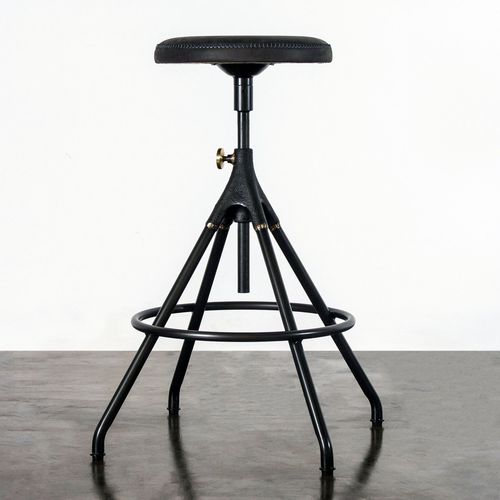 Tabouret de bar contemporain - AKRON  - District 8 - en cuir / avec piètement en acier / avec piètement en fonte