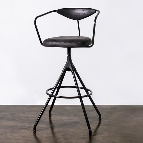 Chaise de bar contemporaine - AKRON  - District 8 - d'intérieur / en chêne / en cuir