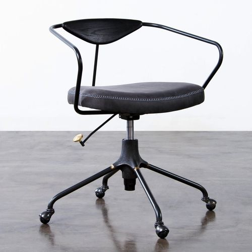 Chaise de bureau contemporaine - AKRON  - District 8 - en cuir / en chêne / avec piètement en acier