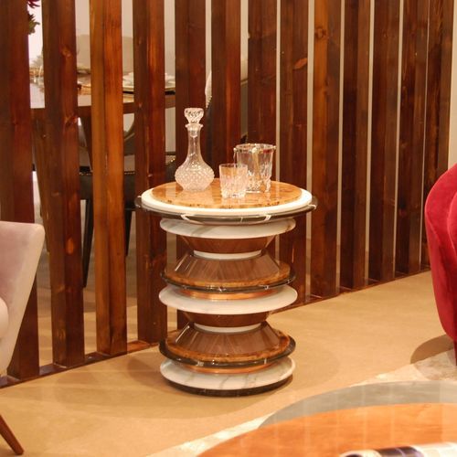 Table d'appoint contemporaine - Agate - Muranti - en noyer américain / en cuivre / en marbre