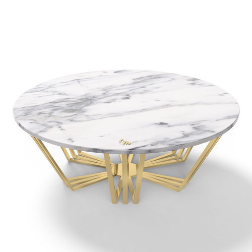 Table basse contemporaine - Kozmus - Muranti - en marbre / avec piètement en laiton poli / ronde
