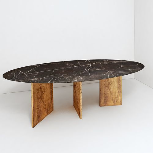Table à manger contemporaine - TIGER - MAPSWONDERS - en marbre / avec piètement en laiton / ovale