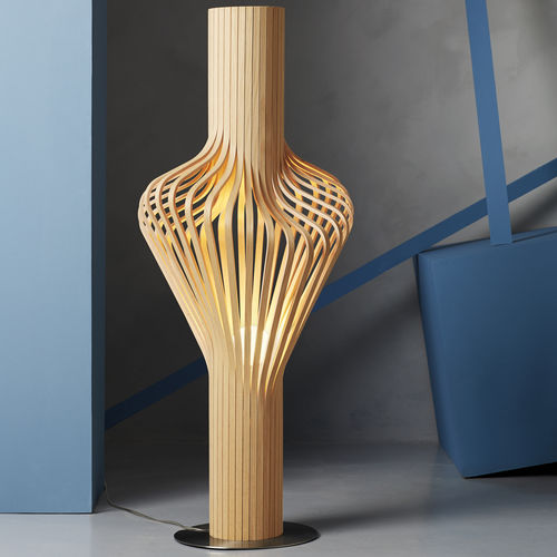 Lampe de sol - DIVA - Northern - en acier poli / en verre soufflé / en chêne