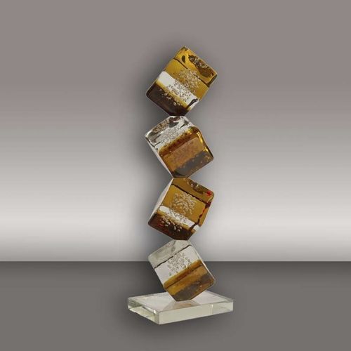 Sculpture en verre soufflé - 4 CUBES - Alberto Dona - à poser / professionnelle / dorée