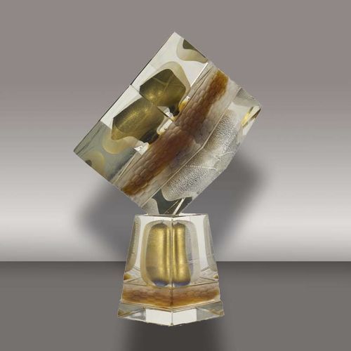 Sculpture en verre soufflé - CUBE  - Alberto Dona - à poser / professionnelle / dorée