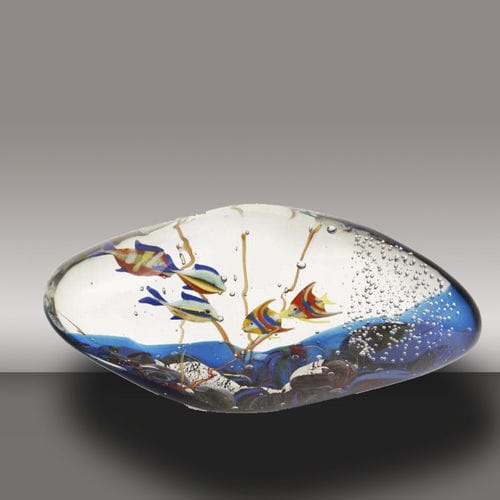 Sculpture en verre soufflé - MEDIUM ACQUARIUM (5 FISHES) - Alberto Dona - à poser / professionnelle / bleue