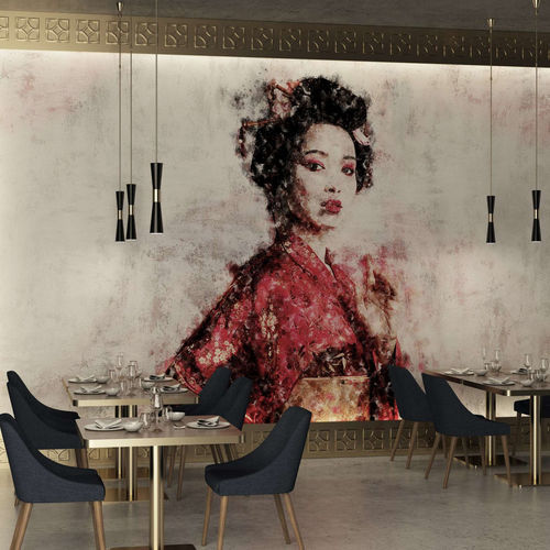 Papier peint contemporain - GEIKO AKAI - WallyArt - en textile non-tissé / en fibre de verre / en vinyle