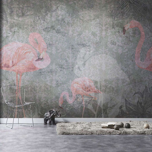 Papier peint contemporain - FLAMINGO - WallyArt - en textile non-tissé / en fibre de verre / en vinyle