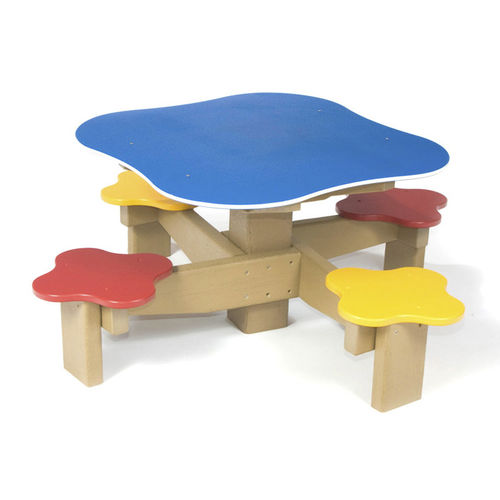 Table de pique-nique contemporaine - BUTTERFLY  - Nature of Early Play - en acier inoxydable / en plastique / avec chaises intégrées