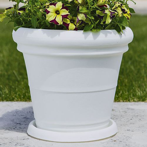 Pot de jardin en polyéthylène rotomoulé - ROME : DOPPIOBORDO LISCIO - MONACIS - sur pied / rond / anthracite