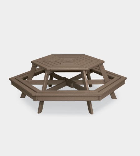 Table de pique-nique contemporaine - HX74 - URBANDESIGN - en plastique recyclé / hexagonale / avec chaises intégrées
