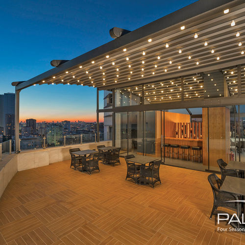 Pergola adossée - CORAL - SARL ELEGANCE STORES - en aluminium / couverture coulissante en toile PVC / rétractable