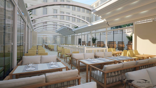 Pergola autoportée - CROWN - SARL ELEGANCE STORES - en aluminium / couverture coulissante en toile PVC / rétractable