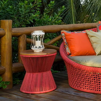 Pouf contemporain - Fusion - Tidelli - en eucalyptus / en aluminium / en corde