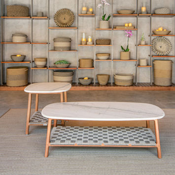 Table basse contemporaine - Padang - Tidelli - en granite / en corde / avec piètement en bois