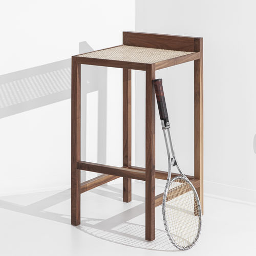 Tabouret de bar contemporain - ALTO  - PORVENTURA - en noyer américain / en chêne / en rotin
