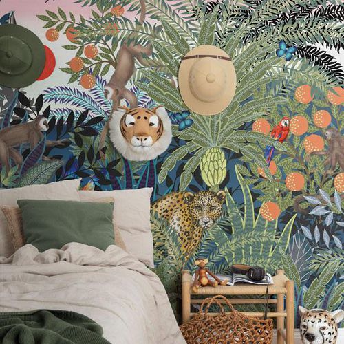 Papier peint contemporain - JUNGLE WALL - Mr Perswall - en textile non-tissé / à motif nature / à motif animalier