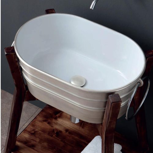 Vasque à poser - TNZ02OAR - horganica - en céramique / avec porte-serviettes intégré / ovale