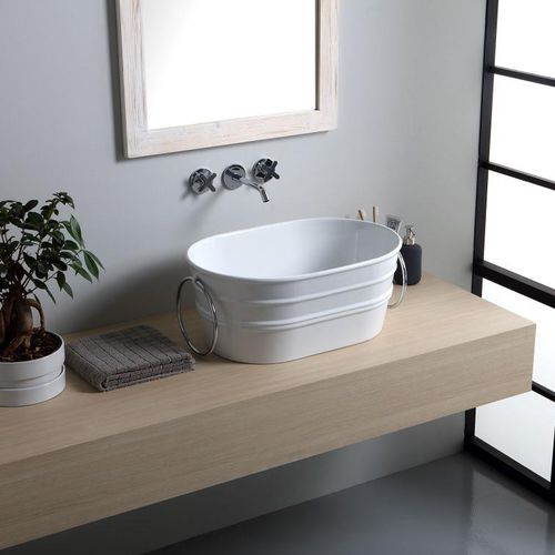 Vasque à poser - TNZ02O - horganica - en céramique / avec porte-serviettes intégré / ovale