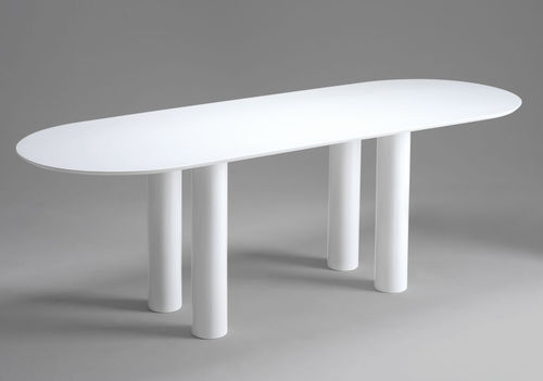 Table contemporaine - FRATINO - Monolite Ipergres - en grès émaillé / avec piètement en métal / ovale