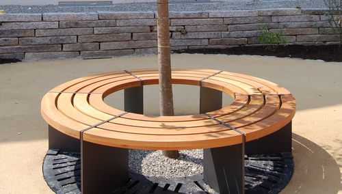 Banc public classique - BINGA RUND - DW Windsor - en bois de feuillus / en acier galvanisé / écolabel FSC