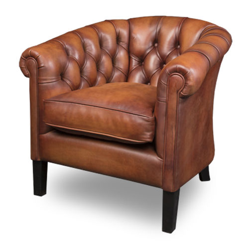 Fauteuil chesterfield - TUXFORD - Bendic International - en cuir / avec coussin amovible / marron