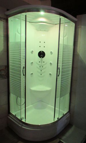 Cabine d'hydromassage d'angle - ECO - hydrobs - lumineuse / en verre / en chrome