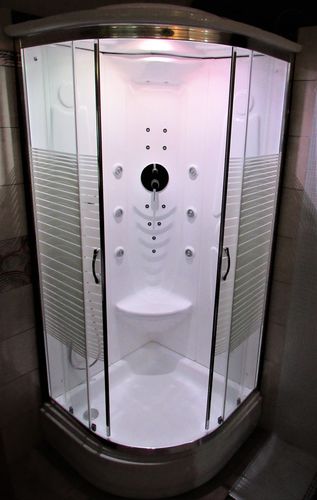 Cabine d'hydromassage d'angle - EXTRA - hydrobs - lumineuse / en verre / en chrome