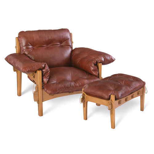 Fauteuil contemporain - MOLECA - LinBrasil - en cuir / en bois massif / en hêtre