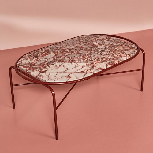 Table basse contemporaine - SECANT - Warm  Nordic - en granite / avec piètement en acier thermolaqué / ovale