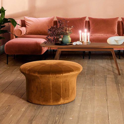 Pouf contemporain - GRACE - Warm  Nordic - en tissu / en cuir / rond