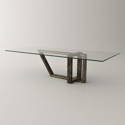 Table contemporaine - EVOLUTIO GOLD EDITION - Roig - art & design - - en verre trempé / avec piètement en marbre / rectangulaire