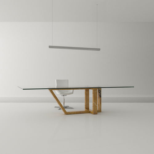 Table à manger contemporaine - EVO ONIX - Roig - art & design - - en verre trempé / avec piètement en marbre / rectangulaire