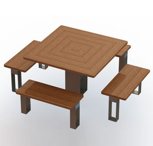 Ensemble table et bancs contemporain - DUBAI - Ferrinox - en bois / en acier / d'extérieur