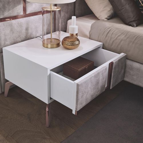 Table de chevet contemporaine - JAZZ - MHR - en MDF / en acier inoxydable / en tissu