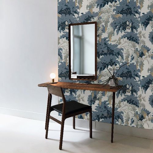 Papier peint classique - FRONDAISONS - ISIDORE LEROY - à motif floral / aspect tissu / bleu