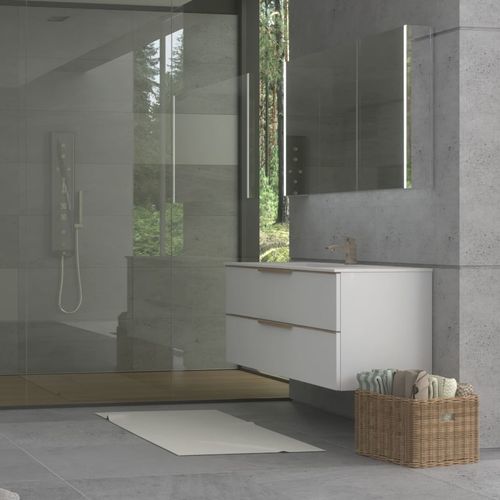 Meuble vasque suspendu - AMBER RIGHT - UAB KAME - MDF / en Corian® / contemporain
